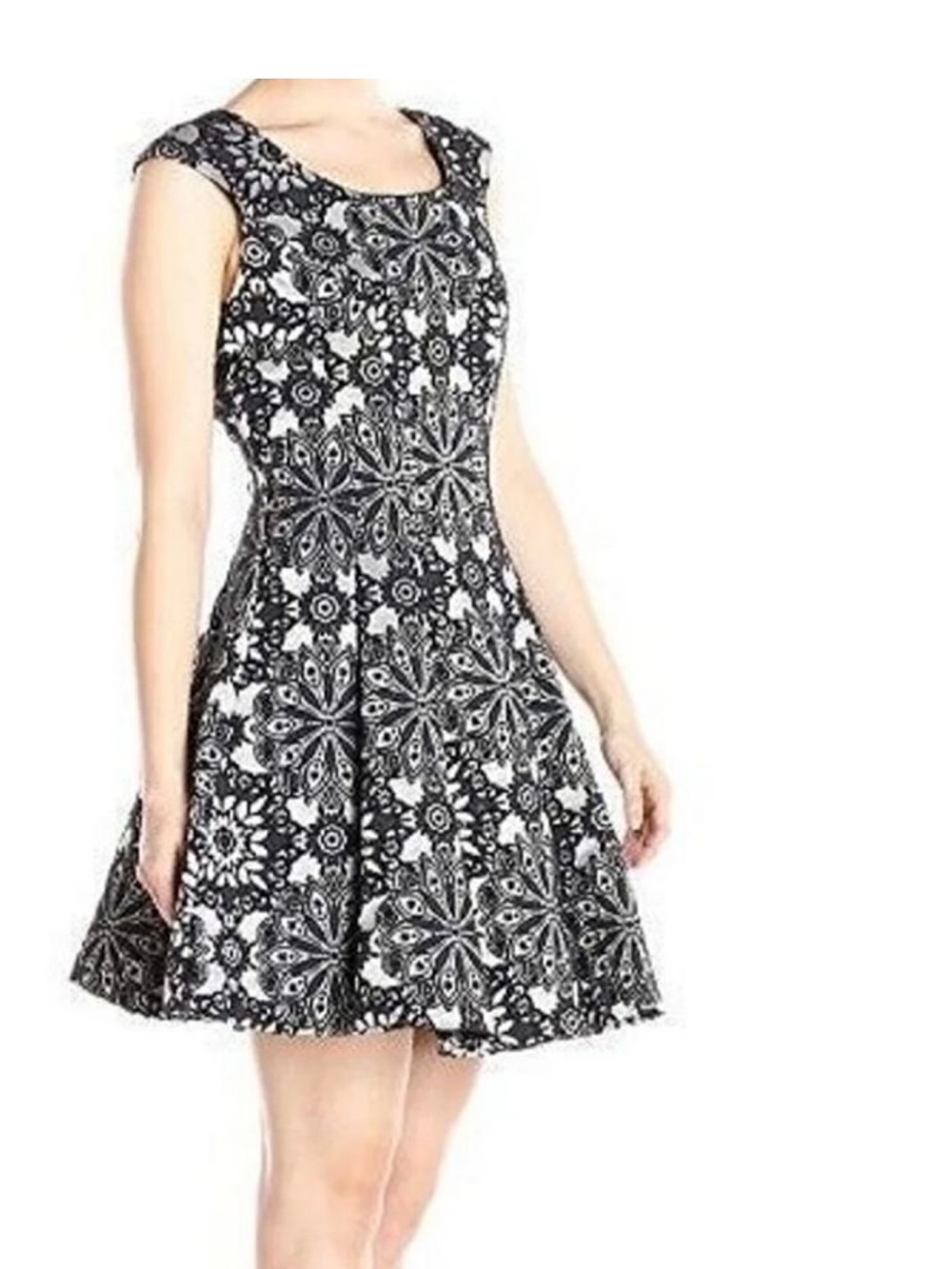 Betsey Johnson Black and White Floral Lace-Pattern Mini Dress